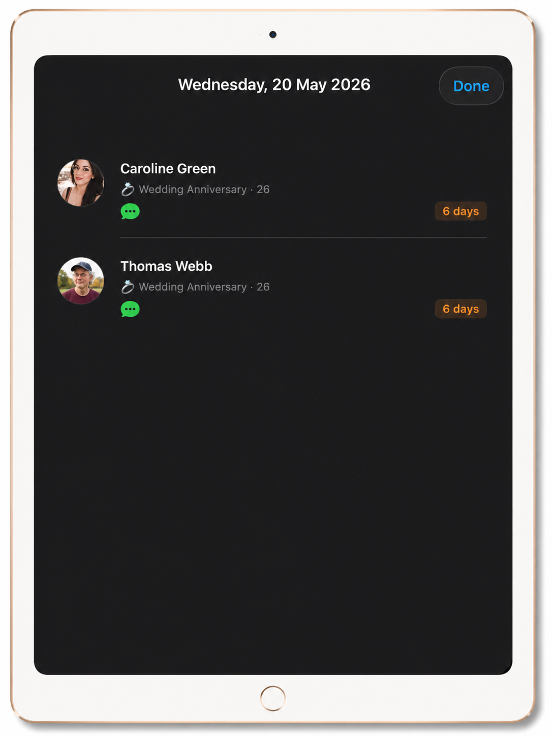 Celebrations app calendar view