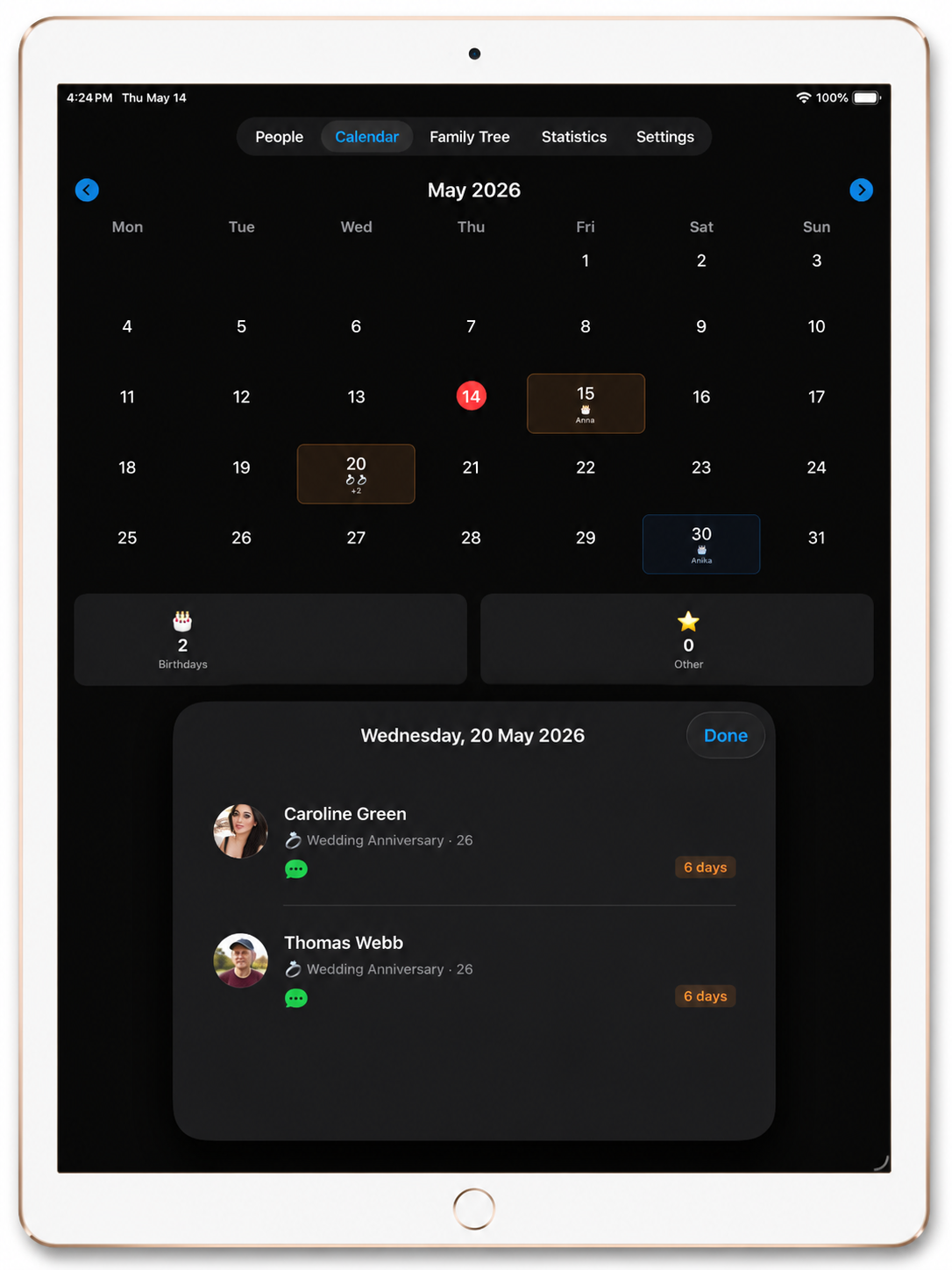 Celebrations app memorial view